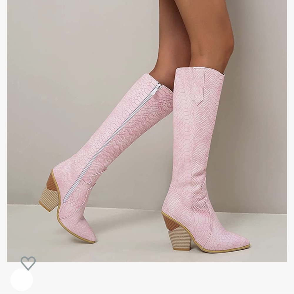 Pink Croc-Embossed Pointed-Toe Boot - Women